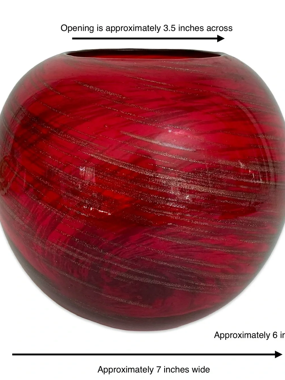 Red Glass Bubble Vase with Gold Swirl Hand Blown 6” Tall